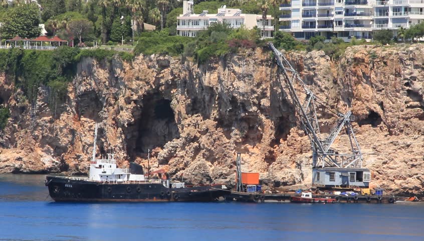 Seacoast tugboat and crane Antalya, Turkey