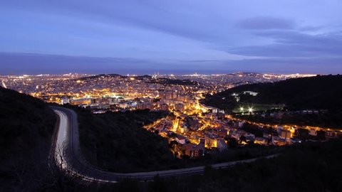 Barcelona time lapse - aerial view from Tibidabo to city center - sundown