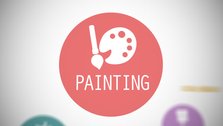 Various fields of art specified in dynamic animation. Colorful circles with vector images on a white background.