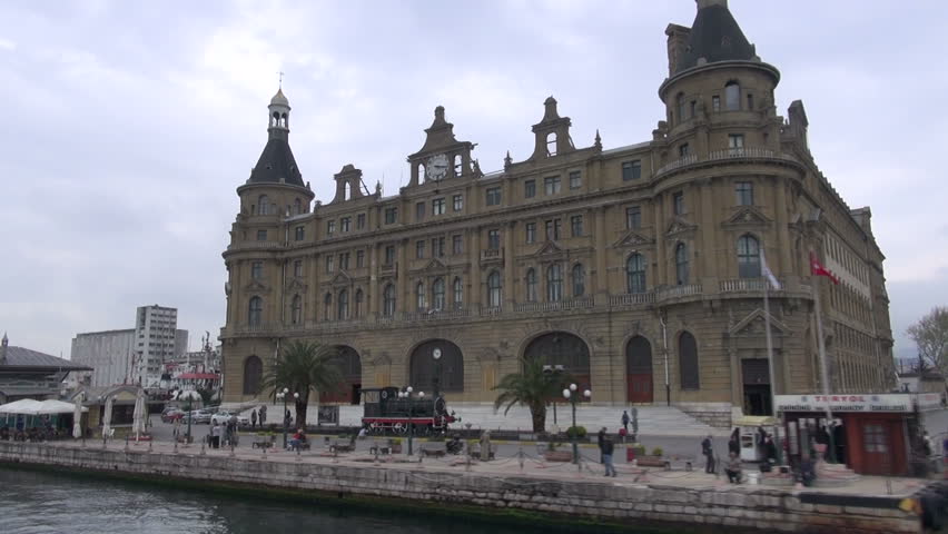 ISTANBUL, TURKEY - 16 APRIL 2013: Sailing away from the impressive Haydarpasha old train station in Istanbul, Turkey | Shutterstock HD Video #4466801