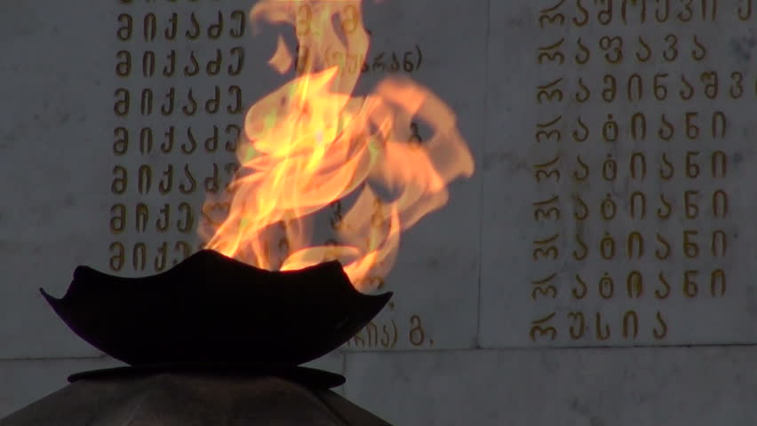 The eternal flame at the Hero Square monument in Tbilisi, Georgia