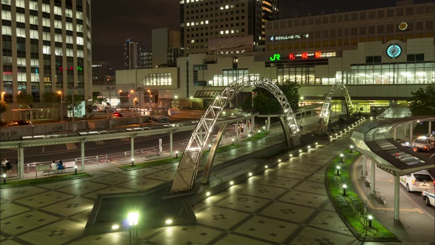SAPPORO, JAPAN - AUGUST 16 : Time lapse of Sapporo Station North Square at night