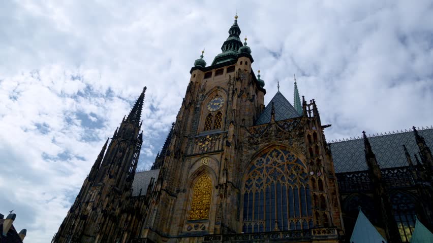 Saint Vitus Cathedral (Kafedrala Svateho Vita) in Prague, Czech Republic (Time Lapse In Motion)