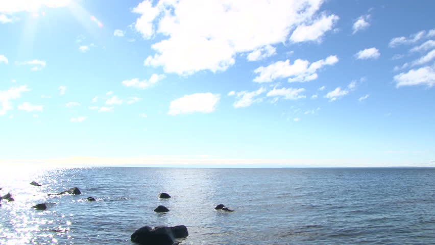 Lake Superior scenic on sunny, blue sky day with sound of gentle shore break.