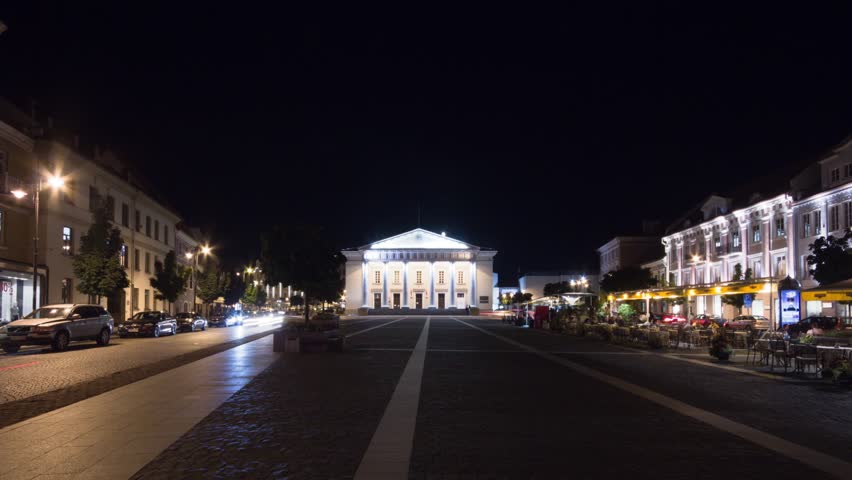 Town Hall Square in Vilnius, night hyper-timelapse