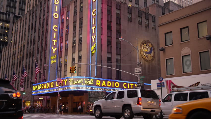 NEW YORK CITY, Circa August, 2013 - An exterior shot at night of Radio City