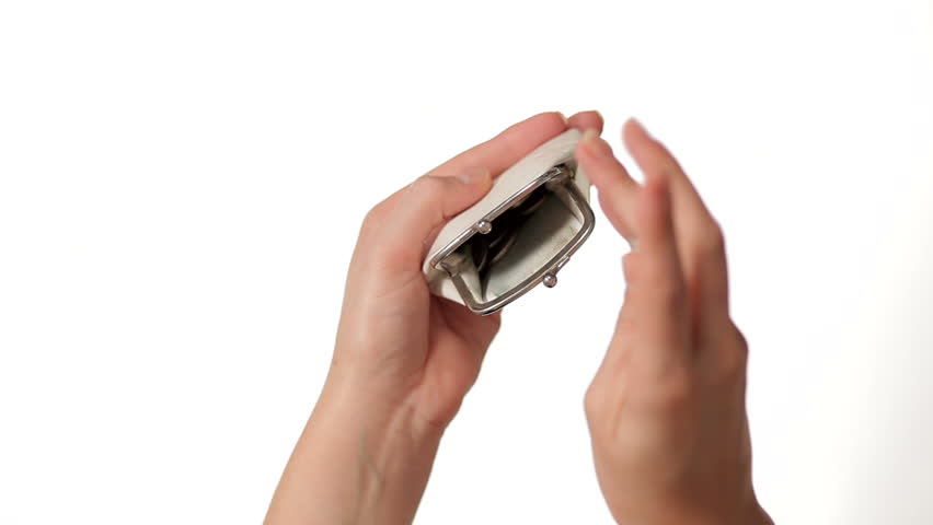 Hands Dropping Coin in a Wallet on white background