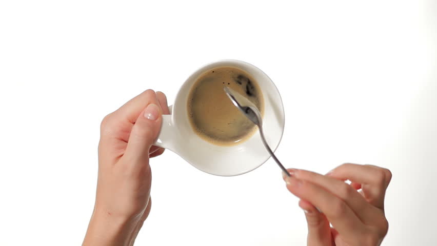 Hands Stirring Coffee on white background