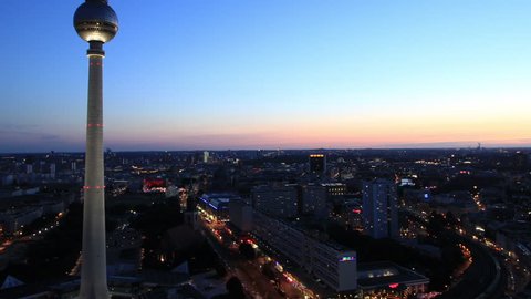 Berlin - Panoramic view from 37th floor of the Park Inn Hotel over Alexanderplatz.
South-westerly direction. Nearly all of the famous attractions like Potsdamer Platz or Reichstag right in the back.