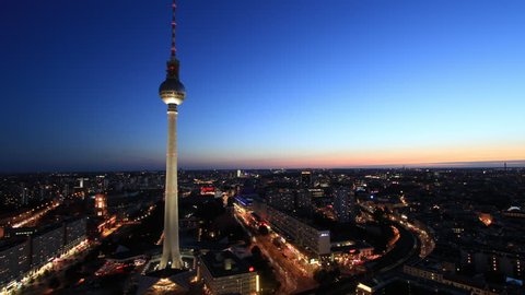 Berlin - Panoramic view over Alexanderplatz.
South-westerly direction. Nearly all of the famous attractions like Potsdamer Platz or Reichstag at right in the back.