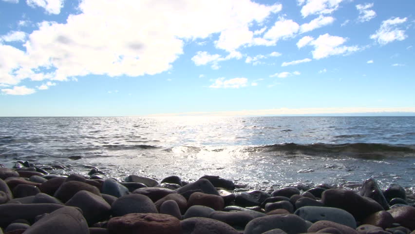 Lake Superior scenic on sunny day, time lapse.
