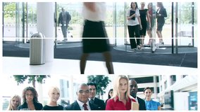 Montage of multi ethnic business team in a bright modern setting. High quality HD video footage