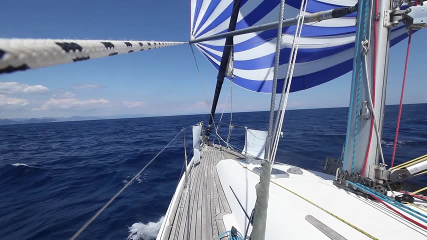 Sailing boat shot in full HD at the Mediteranean sea. Sailing in the wind