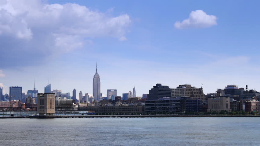 The Manhattan skyline as seen from the Hudson River.