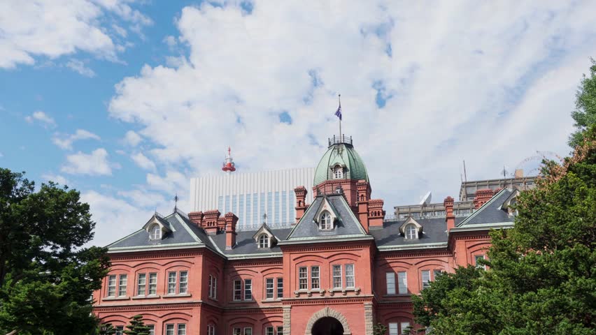 SAPPORO, JAPAN - August. 20 : Former Hokkaido Government Office and cloudy sky