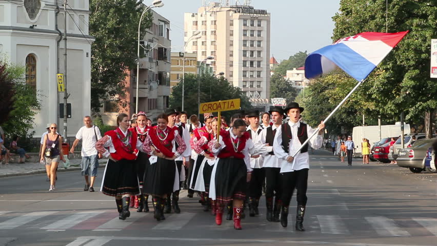 TULCEA, ROMANIA - AUGUST 08: Traditional costumes parade(Croatia) at the