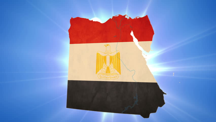 Egypt map with Egyptian flag. Blue background for piece, ceasefire, truce,