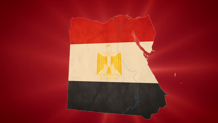 Egypt map with Egyptian flag. Red background for conflict, civil war, rebel,