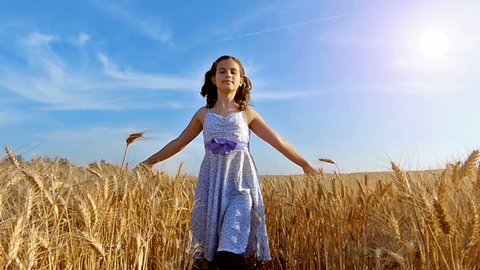 Little Girl Running Cross Wheat Field Stock Footage Video (100% Royalty ...