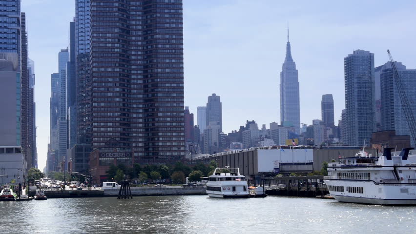 The New York City skyline as seen from the East River.