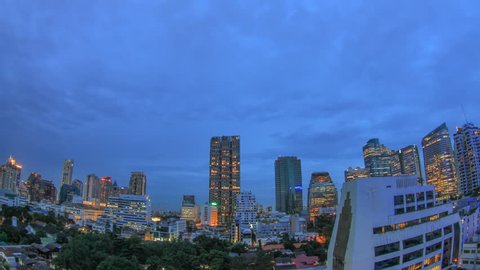 Time Lapse of Bangkok Skyline City View on Sathon Road at Night
