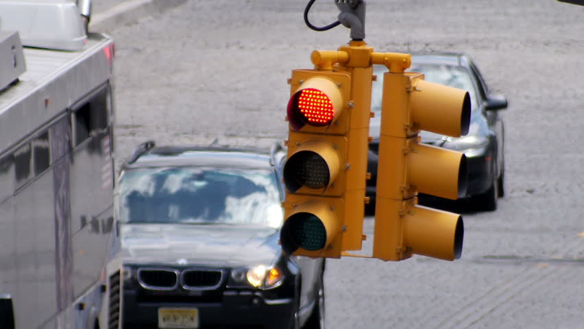 A traffic light in Manhattan.