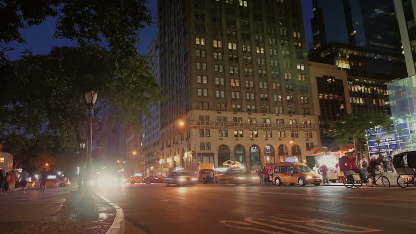 Time lapse shot of traffic in Manhattan at night.
