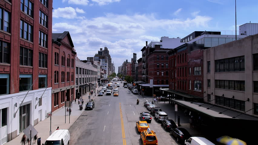 A time lapse shot looking down 14th Street in Chelsea.