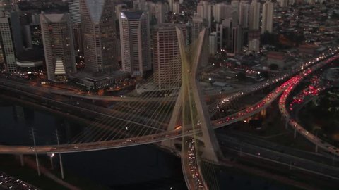 Sao Paulo Brazil city night skyline street aerial view dusk bridge Ponte Estaiada