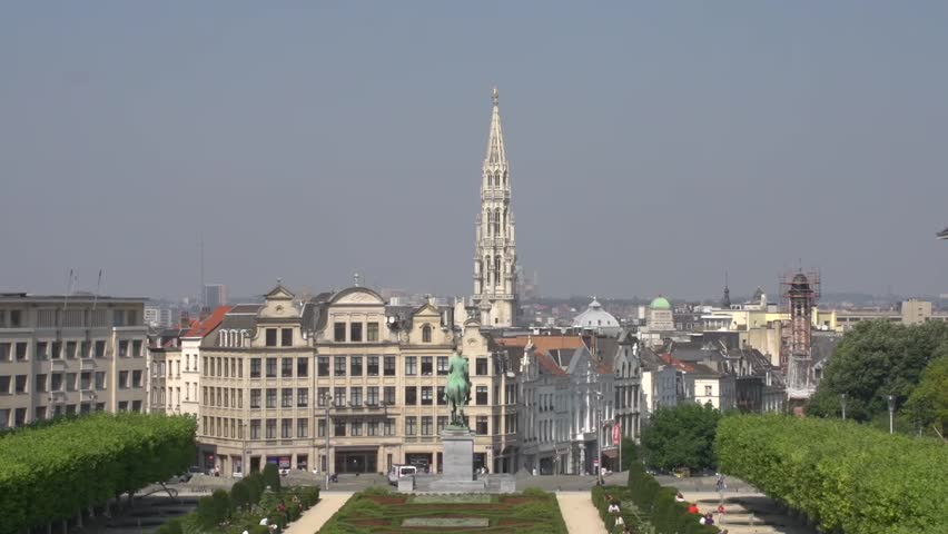 Belgium City view on centre of Brussels with town hall tower, August 2013