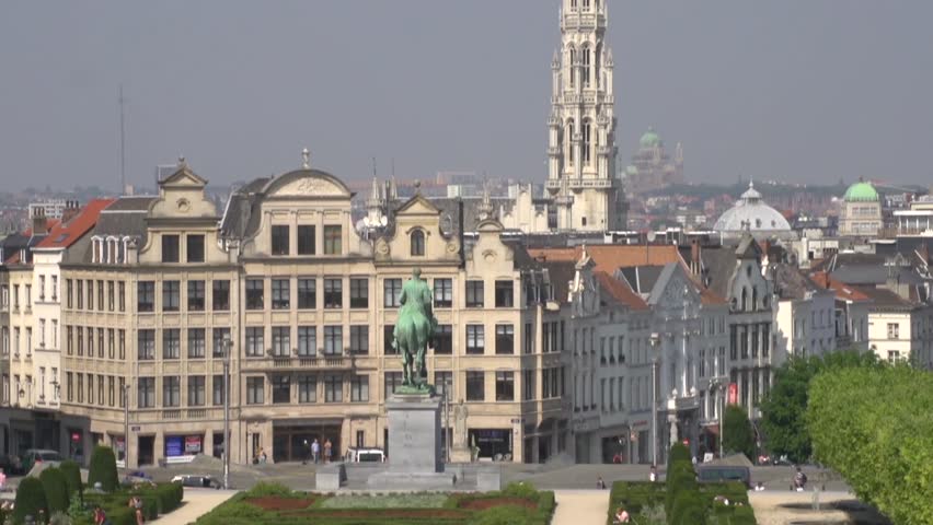 view with cityhall tower in Brussels, tilt down, general tourism 203