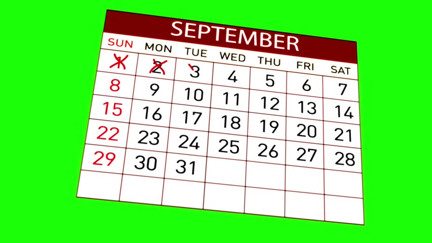 Flagged days in the month of September on a green background