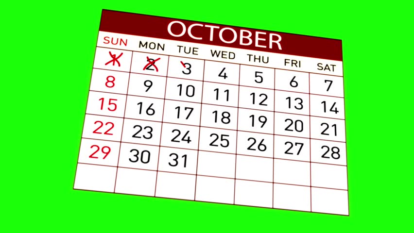 Flagged days in the month of October on a green background