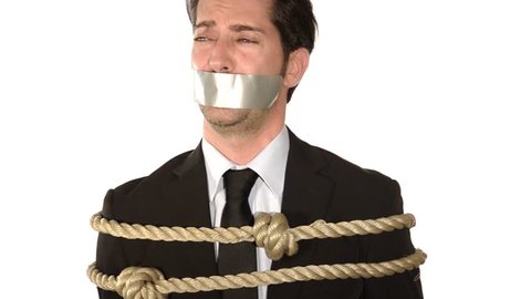a tied up and gagged businessman