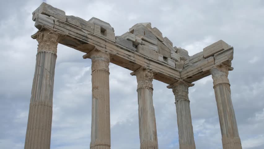 The ruins of ancient buildings, the classic Greek columns, timelapse