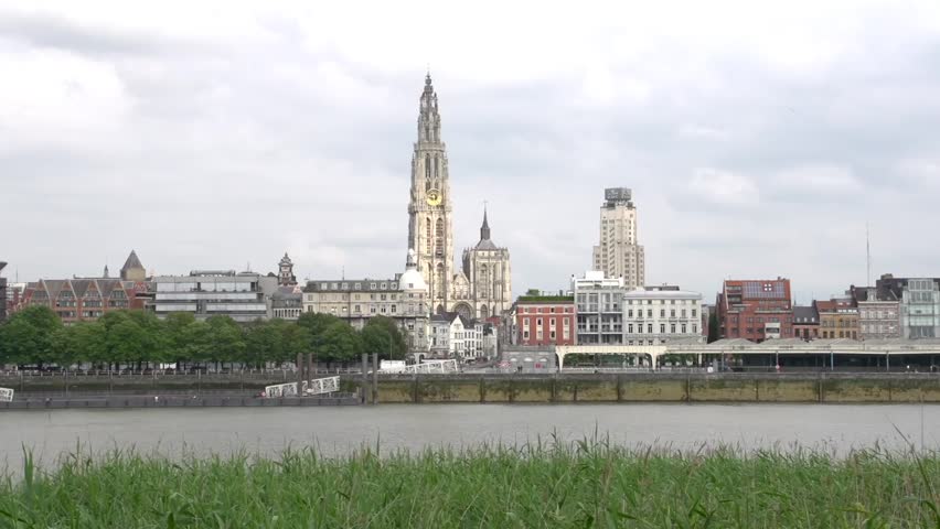 Belgium ,Antwerp city view with cathedral of our lady, 2013. 