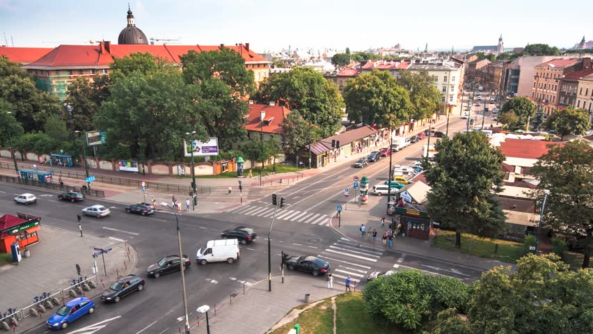 Timelapse: Crossroads in Krakow center, Poland (full HD)