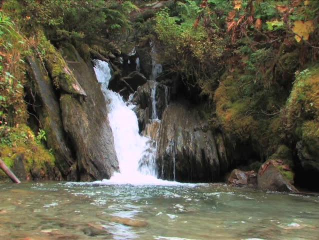 Pond view of waterfall in BC Canada