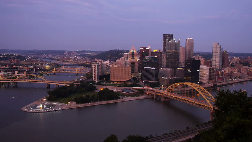 A real time shot of the Pittsburgh skyline as seen from atop Mount Washington.