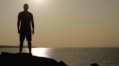 Man Walking Rocks Silhouette Opportunity Searching Concept HD