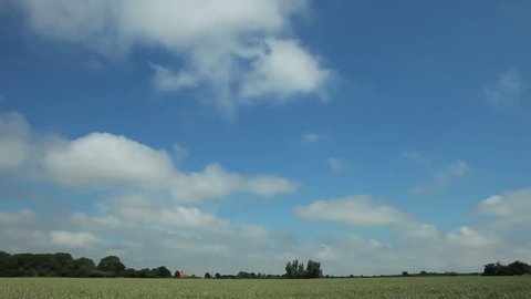Timelapse Clouds over green wheat field