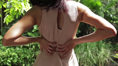 woman with backpain body closeup : tripod HD