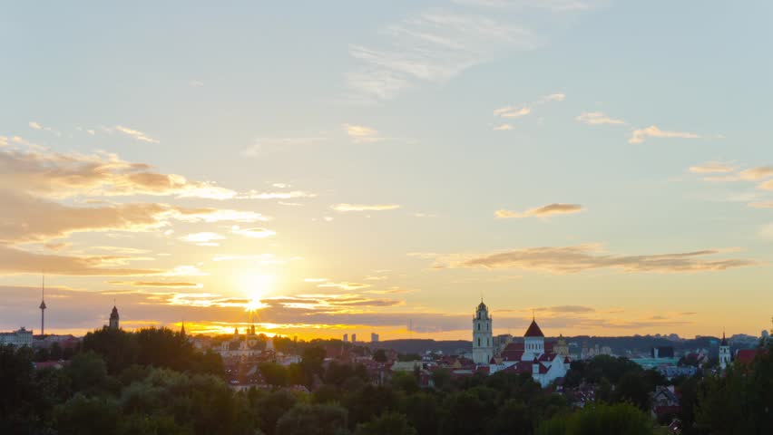 view of the city of Vilnius, Lithuania, time-lapse sunset