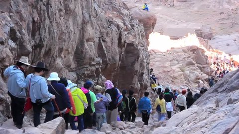 EGYPT, SEPTEMBER 20, 2010: Pilgrims from around the world on Moses Mountain on Sinai Peninsula. Mount Sinai is a holy place, also known in Bible as Mount Horeb, Egypt, September 20, 2010
