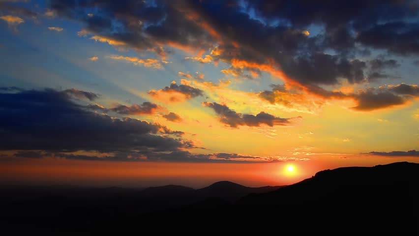 Amazing colorful timelapse sunset over Macedonia mountain chain. Time lapse sky