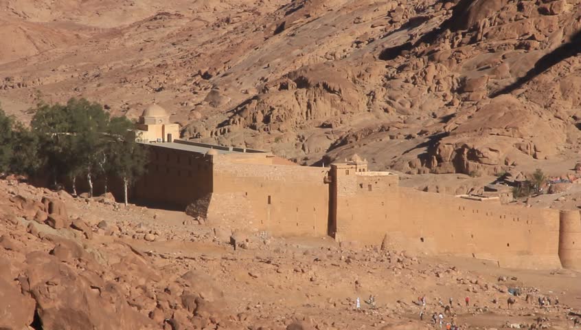 Saint Catherine's Monastery,commonly known as Santa Katarina lies on the Sinai Peninsula,at mouth of a gorge at the foot of Mount Sinai in the city of Saint Catherine in Egypt South Sinai governorate Royalty-Free Stock Footage #4568612