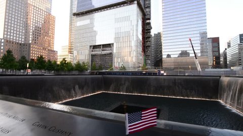 NEW YORK CITY - JUN 13: NYC's 9/11 Memorial at World Trade Center Ground Zero seen on June 13, 2013. The memorial was dedicated on the 10th anniversary of the Sept. 11, 2001 attacks.