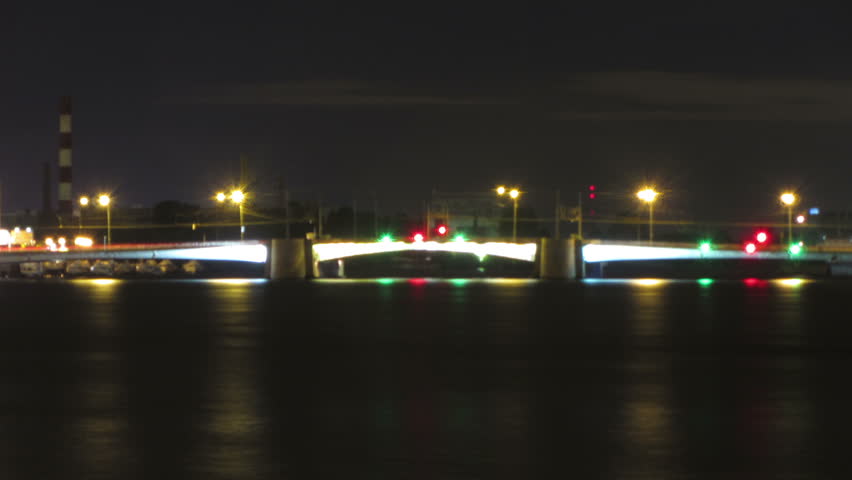 opening drawbridge at night in St. Petersburg Russia - timelapse
