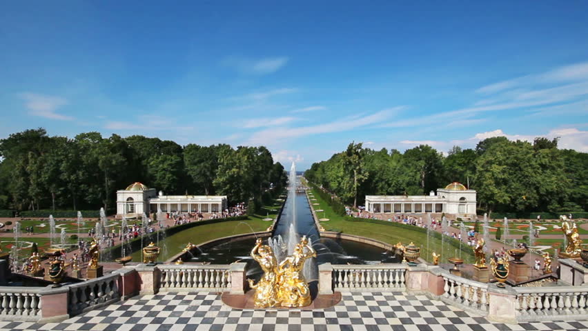 famous petergof fountains in St. Petersburg Russia