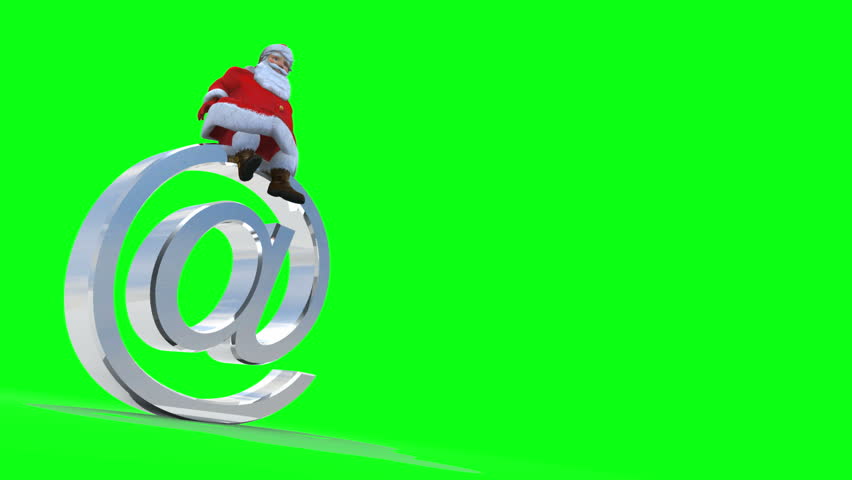 Santa sits a top an AT symbol. Against green and seamless loop.